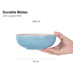 Ceramic Pasta Bowl Set Of 2 Pieces - 18cm, Subtle Blue, 800ml Each | Stoneware Ceramic Serving Bowls | Pasta Plate - Deep Plate | Ceramic Bowl With Glossy Finish - Pasta Serving Plate