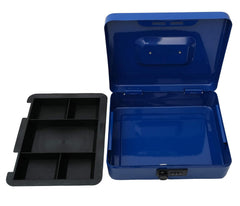 Metal Cash Box With Number Combination Lock, Size - Medium, Colour - Blue, Material - Iron, Special Feature - Removable Tray