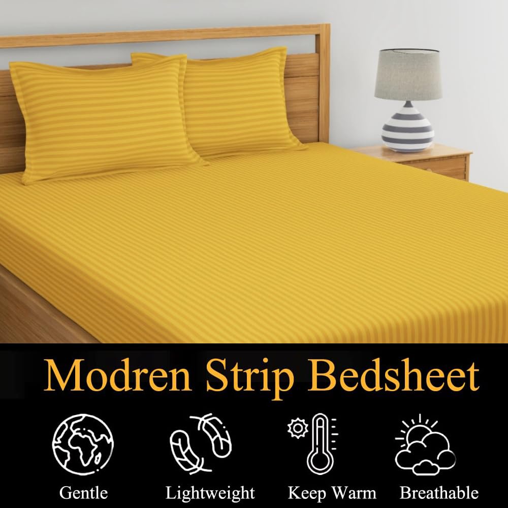 1 Double Bedsheet With 2 Matching Pillow Cover - 90 X 90 Inches, Yellow | Comfort Fabric Bedsheet Home, Hotel & Guest House