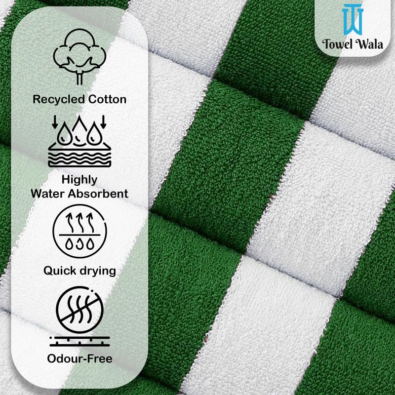 Towel Wala Striped Soft Turkish Cotton Large Bath Towel 450 Gsm | For Men & Women, Hotel Pool Towel (Pack Of 4)