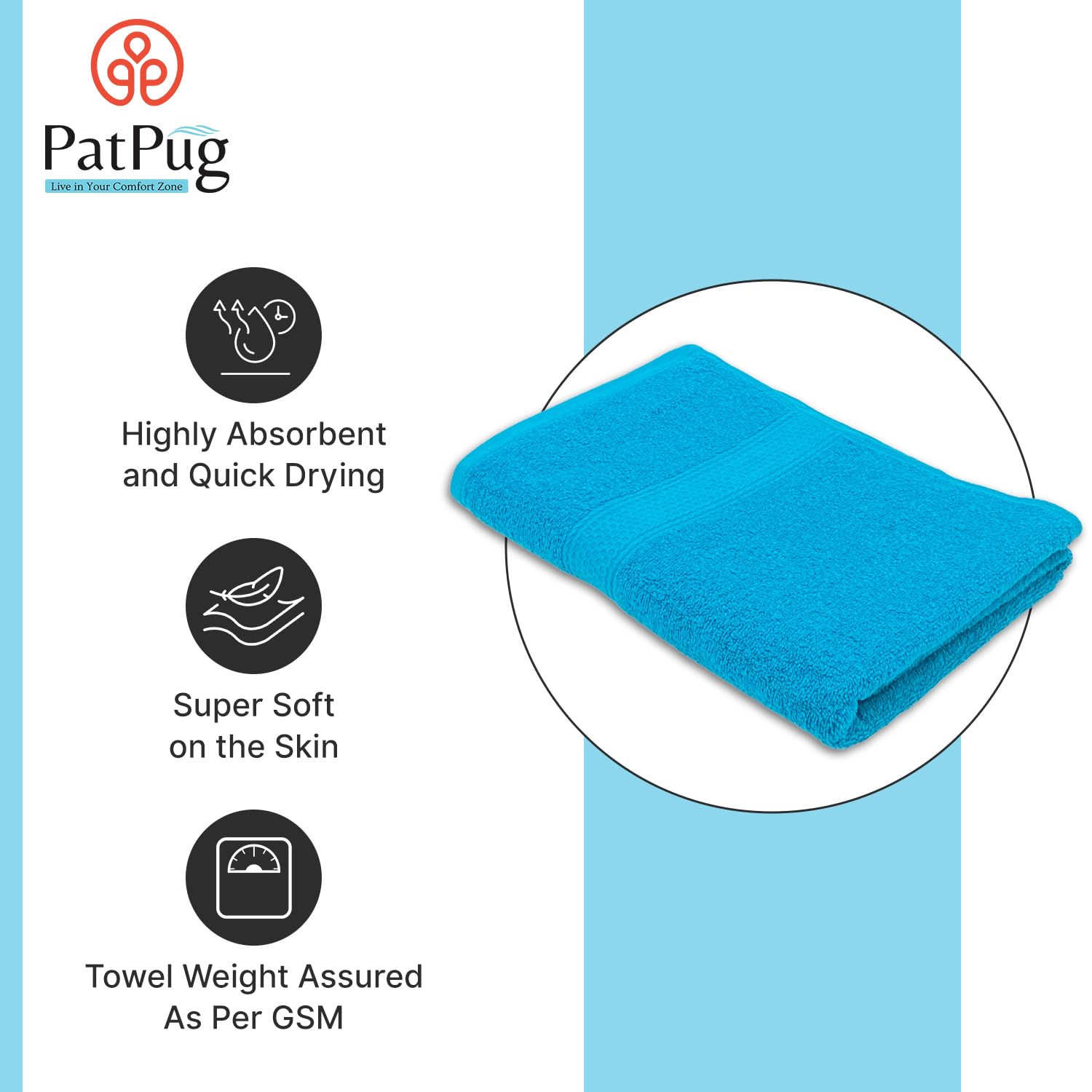 PatPug 100% Indian Ultra Soft Cotton Towel 380 Gsm | Highly Absorbent, Fade Resistant Large Bath Towel (Teal)