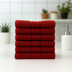 Akiko Home 100% Cotton Essential Series Hand Towels 1200 Gsm | Soft, Absorbent & Durable, Cotton Hand Towel For Bathroom Use, Gentle On Skin- Pack Of 6 (Maroon)