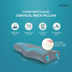 Cervical Memory Foam Pillow For Neck Pain, Standard Size - 19 X 11 X 4 Inch | Orthopedic Pillow Spondylitis Neck & Shoulder, Head Pain | Washable Jacquard Midnight Blue Cover - Pack Of 1