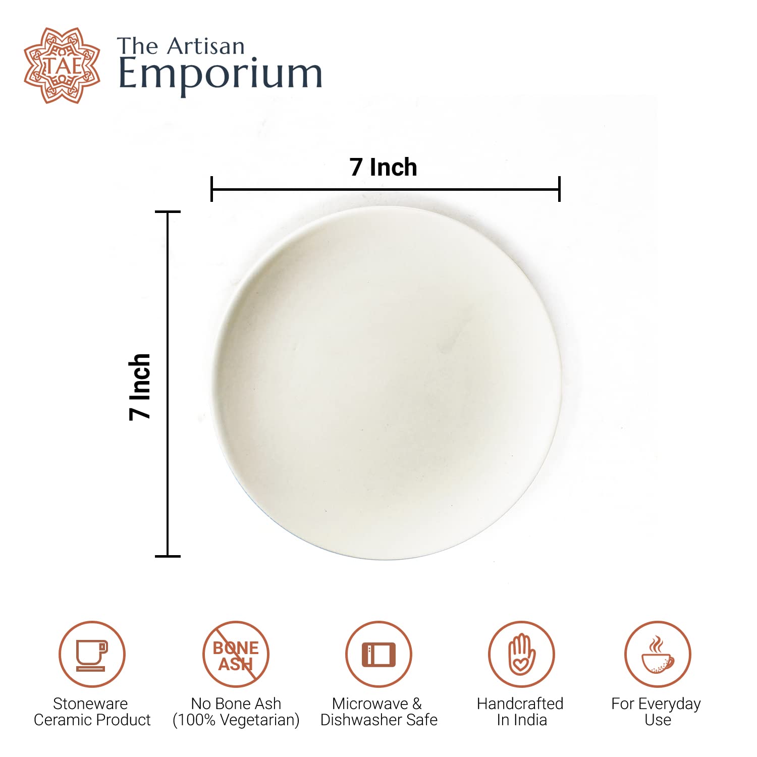 Subhra Handcrafted White Ceramic Quarter Plates Set Of 4 | White Matte Finish Small Side Plates For Dinner & Snacks - 7 Inch, 4 Pieces, Microwave Safe