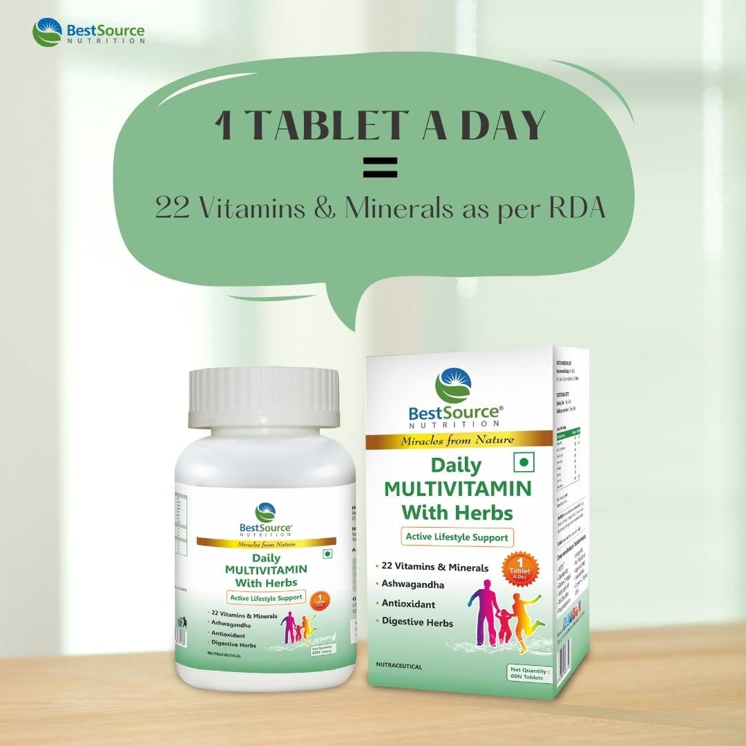 Bestsource Daily Mulivitamin With Herbs For Men & Women, Antioxidant & Digestive Herbs For Active Lifestyle Support | 60 Capsules