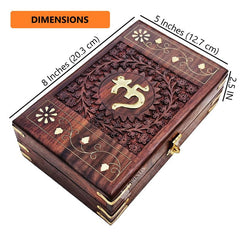 Exquisitely Hand Brass - Filled Traditional Wooden Om Box For Good Luck For Women, Jewellery 8 X 5 Inches, Colour - Brown, Retro Squares