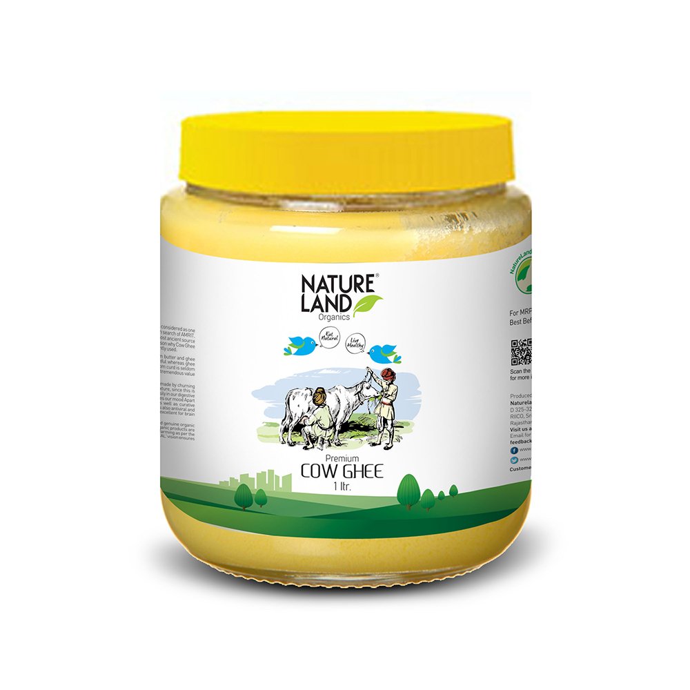 Natural A2 Desi Cow Ghee By Natureland Organics | Delicious & Nutritious Healthy Billona Desi Cow Ghee Good For Bones Health | (1 Litr) 33.8 Ounce | Jar Pack