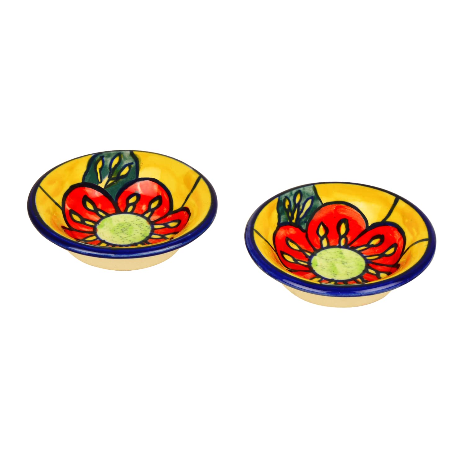 Hand Painted Floral Round Ceramic Dip Bowls Set Of 2 - Multicolor | Chutney Bowls - Ketchup Bowls