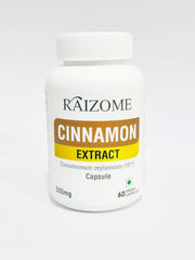 Raizome Cinnamon Extract Capsules 500mg Supports Healthy Glucose Levels, Antioxidant Supplement, Helps Metabolism Booster, For Men & Women | 60 Veg Capsules 100gm 0.2lbs