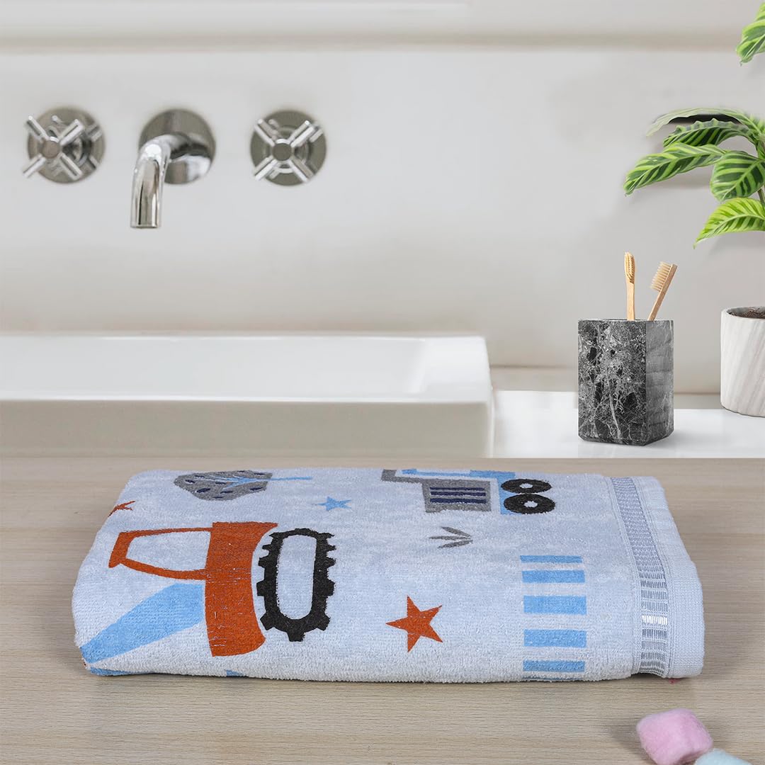 Rangoli 100% Cotton Kids Bath Towel 400 Gsm | Super Soft & Highly Absorbent, Anti-Bacterial & Anti-Odour, Multipurpose Towels (Blue)