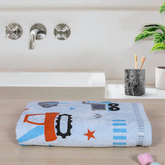 Rangoli 100% Cotton Kids Bath Towel 400 Gsm | Super Soft & Highly Absorbent, Anti-Bacterial & Anti-Odour, Multipurpose Towels (Blue)