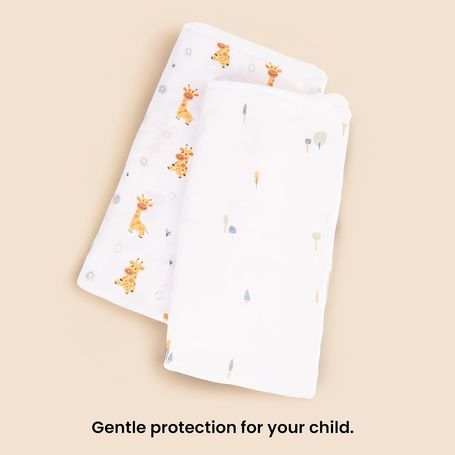 Haber Traditional Baby Muslin Bath Towel 160 Gsm | Organic Indian Cotton 4 Layer, Eco-Conscious & Safe Printed Cloth (Forest & Giraffe)- Pack Of 2