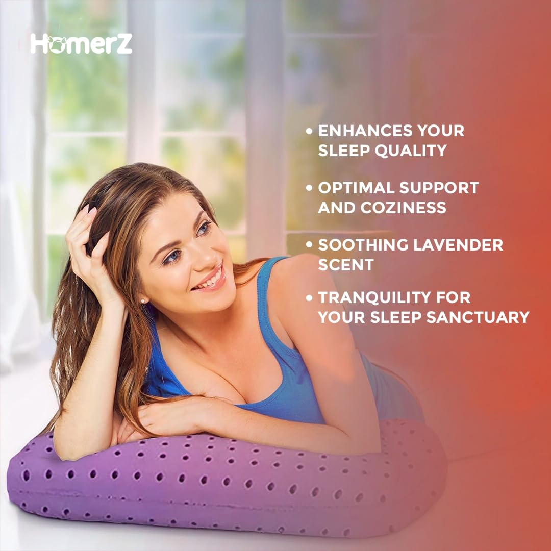Premium Ventilated Memory Foam Cooling Pillow With Neck, Model - Lavender | For Head, Shoulder & Back Support - Relaxing For Side, Back, Stomach Sleepers, Bed Pillow - Pack Of 2