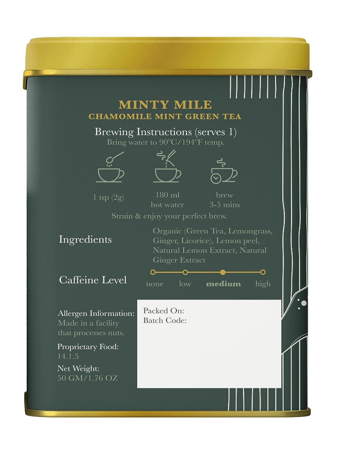 Luxmi Estates Minty Mile Chamomile Mint Green Tea - 50gm Tin, 1.7 Ounce, Pack Of 2 | USDA Certified Organic Green Tea - Low Caffeine Chamomile Green Tea