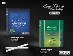 Aarogyam Herbals Pack Of 2 Flavours 100% Tobacco & Nicotine Free Cigarette For Relieve Stress & Mood Enhance Product Green Apple, Recharge - 10 Sticks X 2 Packets