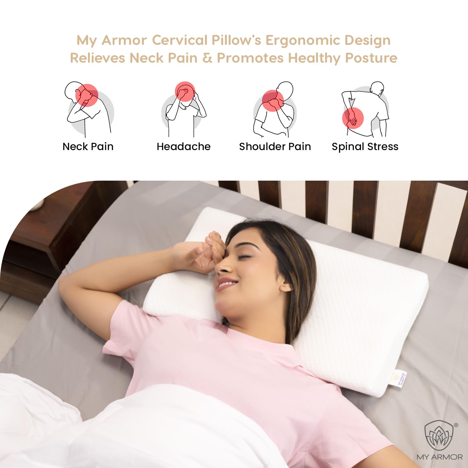 Cervical Pillow For Neck Pain & Shoulder Pain For Sleeping, White | Memory Foam Pillow With Dual, Orthopedic Design, Cooling, Lightweight, Adjustable, Removable Cover Pillow - Pack Of 1