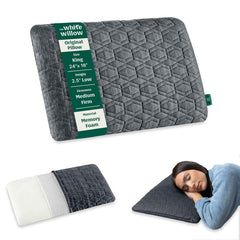 Thin Pillow For Sleeping, Slim Memory Foam Pillow, Grey, King Size - 2.5 Inch | Slim Pillow For Neck & Shoulder Pain Relief | Flat Pillow - Orthopedic Cervical Pillow For Neck Support