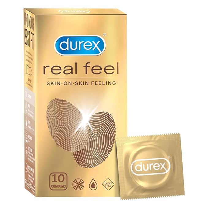 Durex Real Feel Condoms For Men - 10 Count With Long-lasting Lubricant - 50ml |latex Free