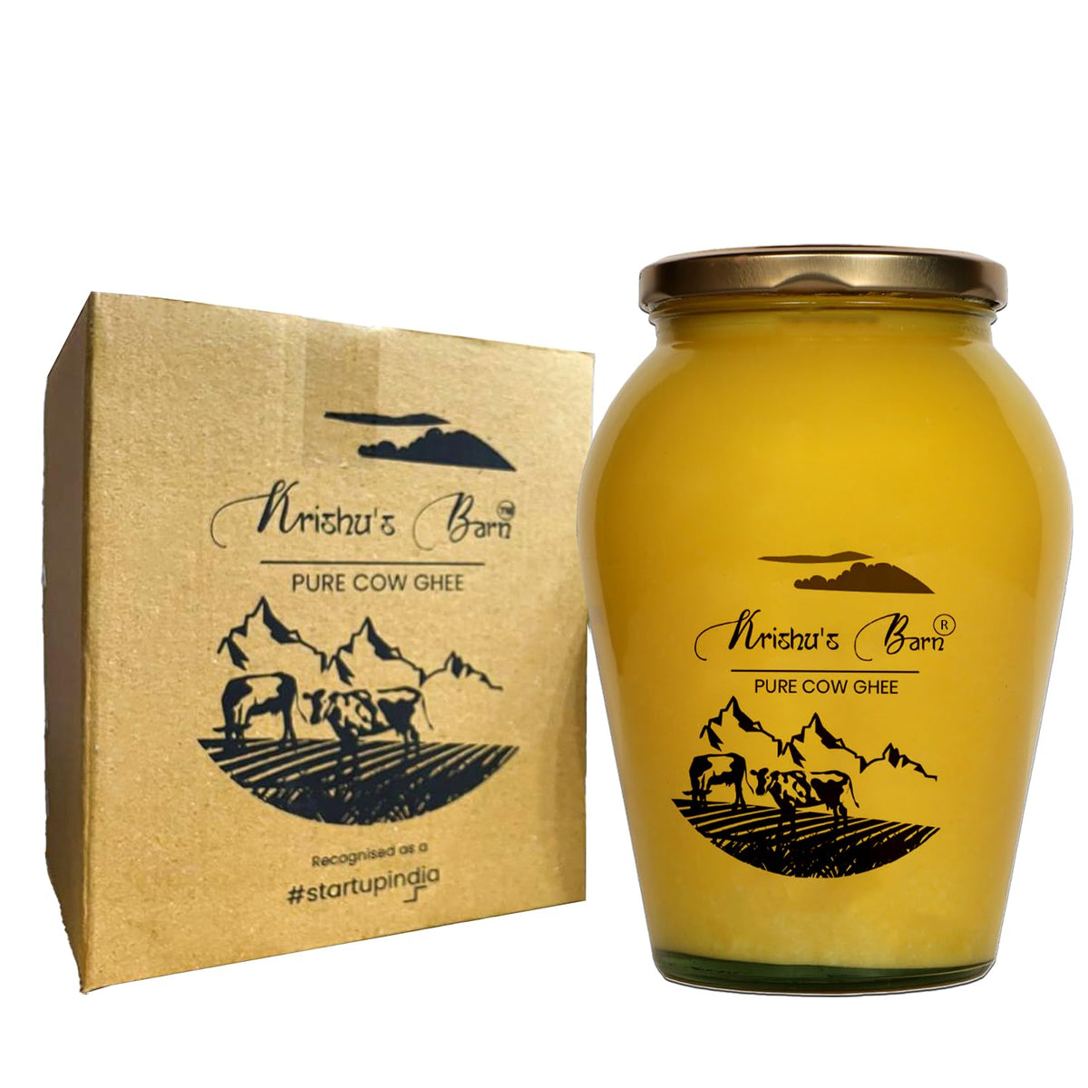 Organic Desi Cow Ghee By Krishu'S Barn | Traditional Curd Churned Pure Danedar Ghee Perfect For Skin & Hair | (1 Litr) 33.8 Ounce | Jar Pack