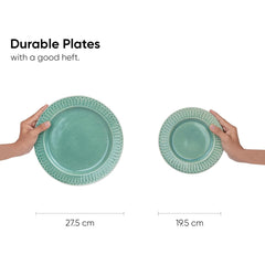 Ceramic Dinner Set Of 21 Pcs, Light Mint | Crockery Set - Dining Sets Crockery Items | 6 Dinner Plates+ 6 Quarter Plates+ 6 Veg Bowls, 200ml Each+ 2 Medium Bowls, 900ml Each+ 1 Large Bowl, 1400ml