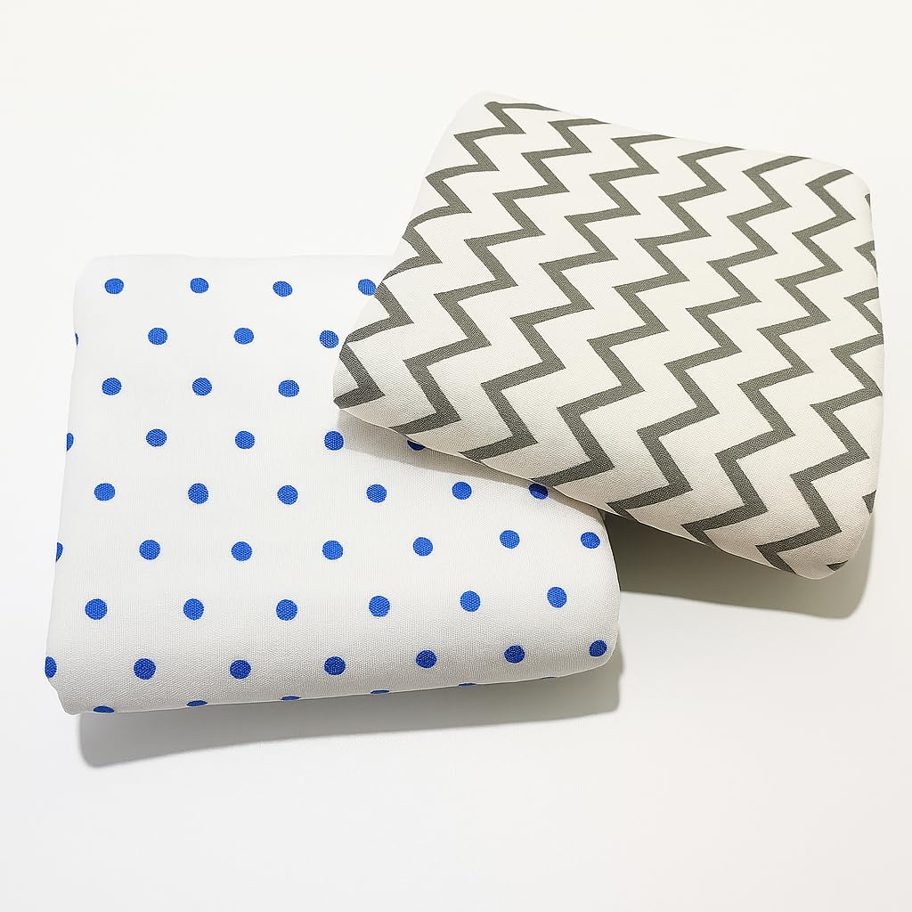 Organic Cotton Muslin Baby Bath Towel 200 Gsm | Cotton Cloth Premium Baby Washable Reusable, Absorbent, Extra Soft (Blue Dot & Grey Zig Zag)- Pack Of 2