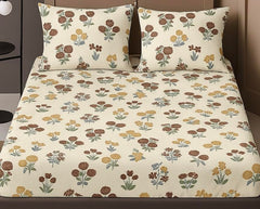 1 Bedsheet For Double Bed With 2 Pillow Covers - 90 X 100 Inches, Beige | Premium Cotton Material Double Bedsheet Queen Size | Skin Friendly & Long Lasting