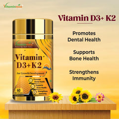 Vitaminnica Vitamin D3+ K2 , Support Bone & Heart Health For Men & Women | 60 Capsules 100gm 0.2lbs