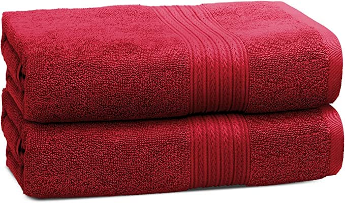 Jenny Denial 100% Cotton Large Size Bath Towel 1000 Gsm | Ultra Soft & Quick Drying Quantity Bath Towel For Men & Women (Red) - Pack Of 2