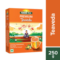 Tata Tea Premium Teaveda Assam Tea Leaves - 250gm, 8.8 Ounce | With Goodness Of Time-Tested Indian Ingredients -Tulsi, Elaichi, Ginger & Brahmi | Medium Caffeine Chai Patti