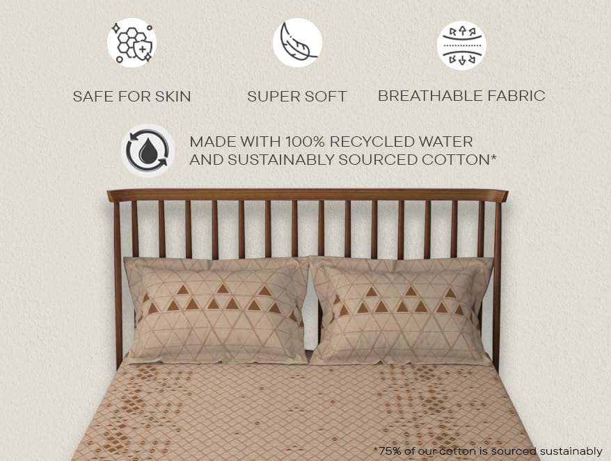 100% Cotton Double Bedsheet With 2 Pillow Cover - 90 X 100 Inches, Brown | Soft & Breathable, Comfortable & Durable Bedding For All Seasons