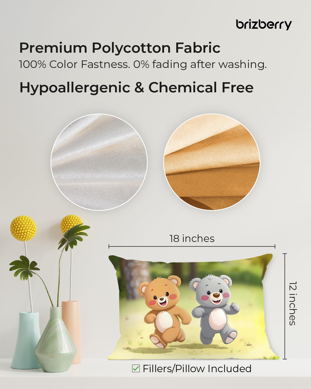 Kids Pillow Cushion With Super Soft Fabric, Animal & Cartoon Prints - 12x18 Inches | Dual Sided Design, Durable & Easy Care | Large & Versatile, Multi-Purpose, Made In India - Design 24