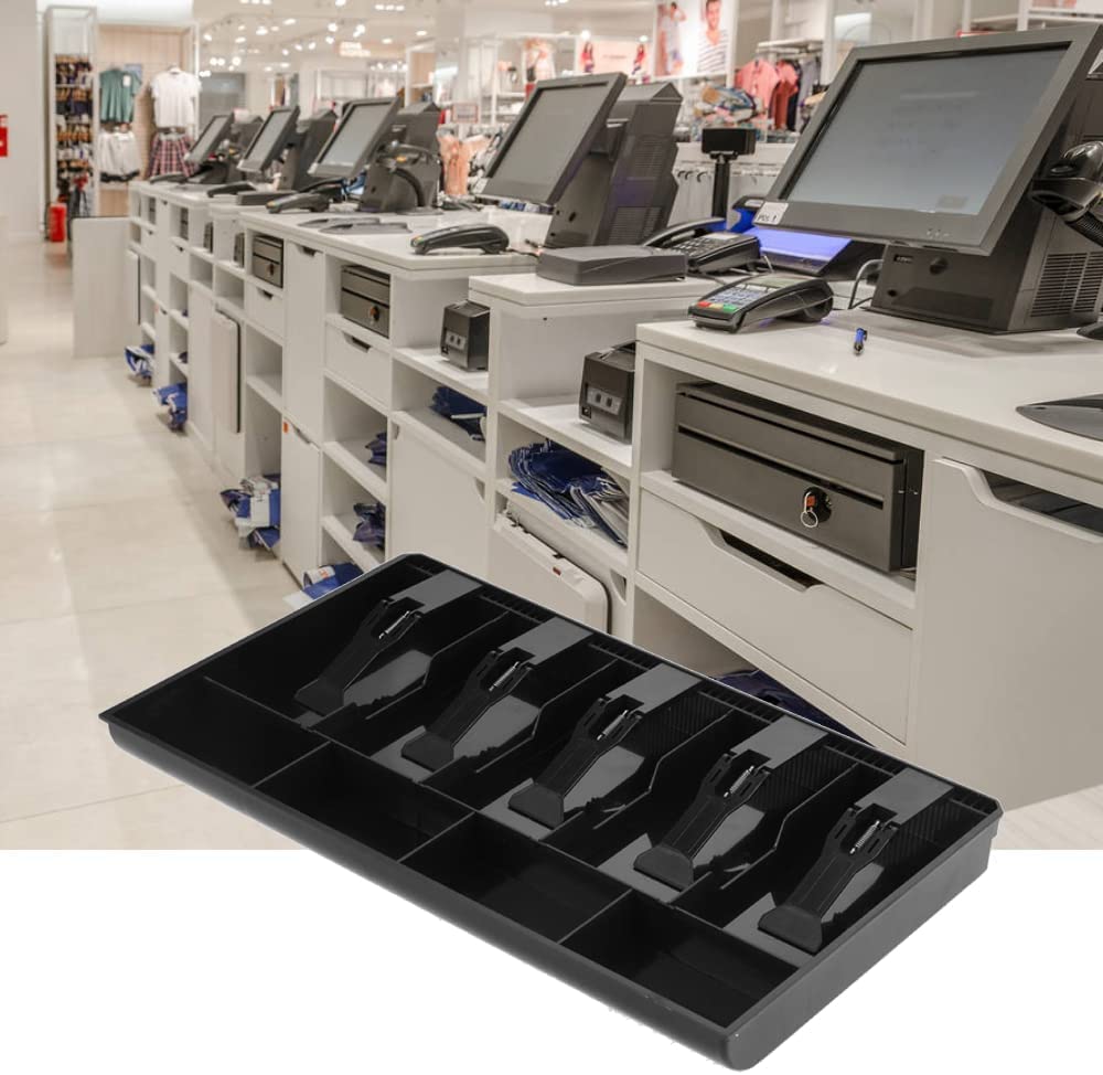Cash & Coin Trey Metal Cash Drawer Organizer Tray5 Bills 4 Coins For Petty Cash Money Storage Box, Colour - Black