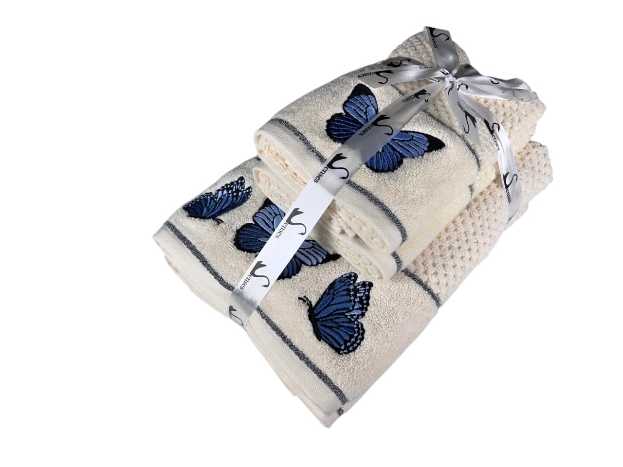 Senses By Riba All Cotton 550 Gsm Embroidered Towel Bath Set - Pack Of 4 (Style 11)