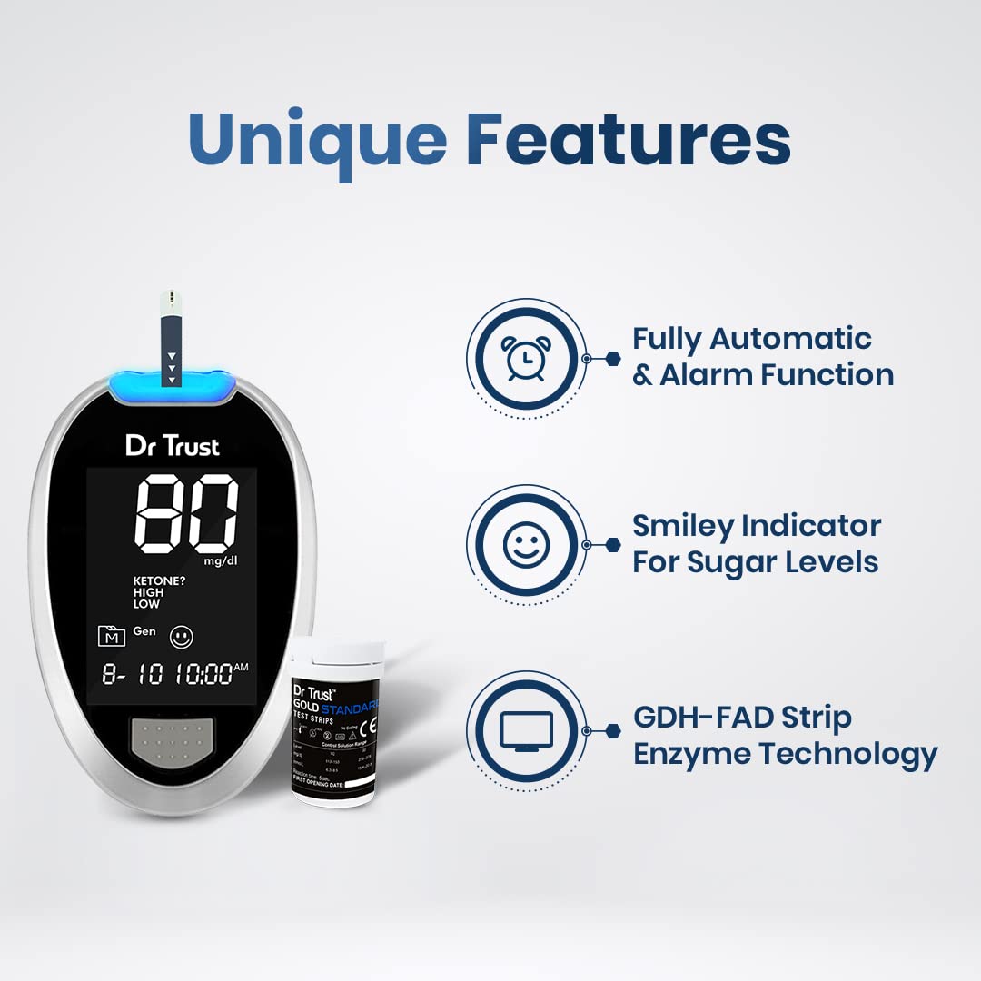 Dr Trust Fully Automatic Blood Sugar Testing Glucometer Machine With 10 Strips - Black