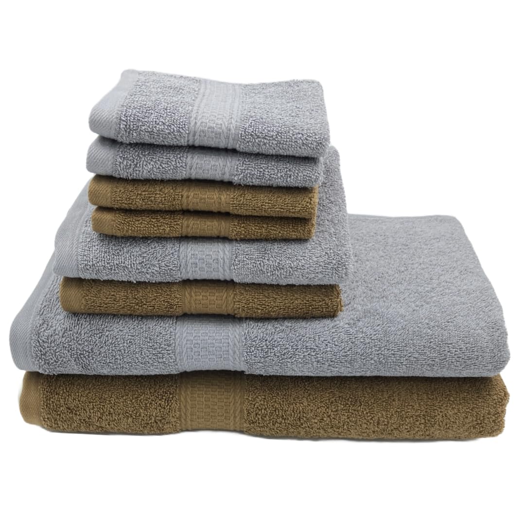 Patpug 100% Indian Cotton Plush Towel Set 2000 Gsm | Highly Absorbent, Fade Resistant, Quick Drying 2 Bath, 2 Hand & 4 Face Towel (Silver Grey & Sepia Brown) - 8 Piece