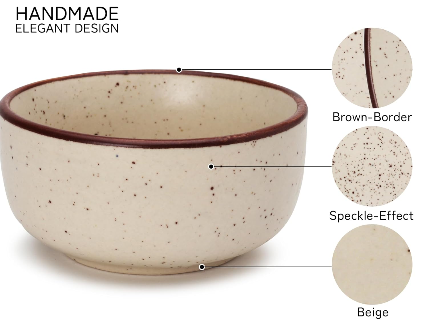 Hand Glazed Ceramic Serving Small Bowl Set Of 4 - 170ml Each, Beige Speckled | Microwave & Dishware Safe - Serving Katori Set