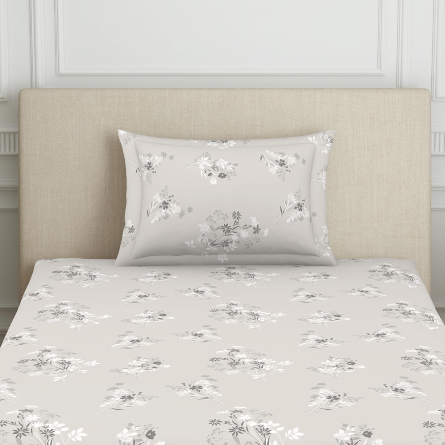 Polycotton Bedsheet For Single Bed With 1 Pillow Cover - 60 X 88 Inches, Grey | Skin Safe & Super Soft Small Size Bedsheet - 120 Thread Count