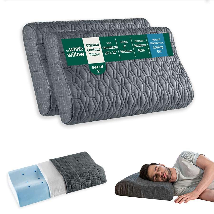 Cervical Pillow, For Neck Pain & Shoulder Pain Relief, Grey - King Size | Cool Gel Memory Foam Pillow For Sleeping | Orthopedic Pillow For Spondylitis, Neck Support Medical Pillow - Set Of 2