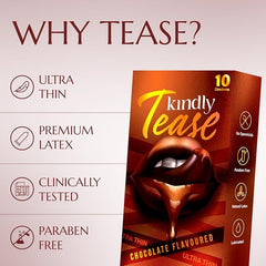 Kindly Tease Ultra Thin Chocolate Condoms For Men, Pack Of 10 -thin For Skin Like Paraben Free,