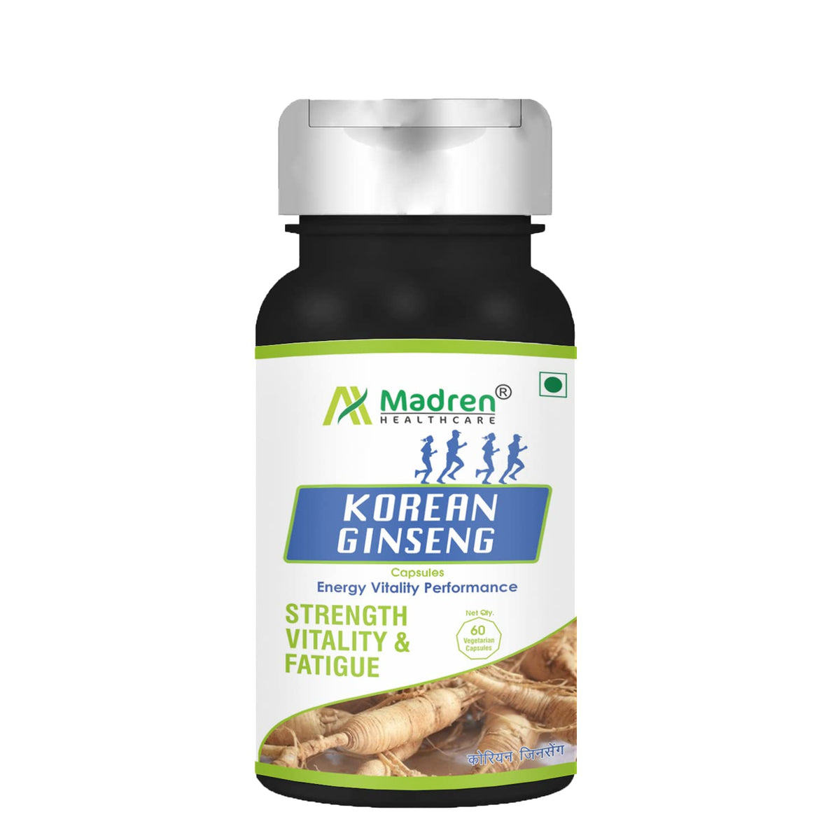 Madren Healthcare Korean Red Ginseng Capsules Strength, Energy, Vitality, Performance & Fatigue | 60 Veg Capsules 100gm 0.2lbs