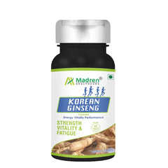 Madren Healthcare Korean Red Ginseng Capsules Strength, Energy, Vitality, Performance & Fatigue | 60 Veg Capsules 100gm 0.2lbs