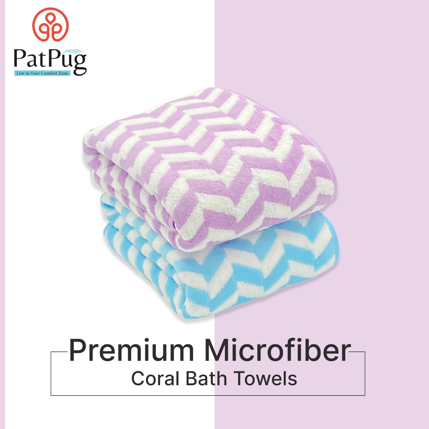 Patpug Coral Microfiber Ultrasoft Comfortable Highly Absorbent Quick Drying Large Bath Towel 700 Gsm (Blue & Purple)- Pack Of 2