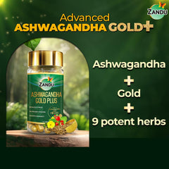 Zandu Ashwagandha Gold Plus Made With Gold, Ashwagandha, Safed Musli, Shilajit & Other Ayurvedic Ingredients, Helps To Boost Stamina, Strengthens Immunity | 60 Capsules 100gm 0.2lbs
