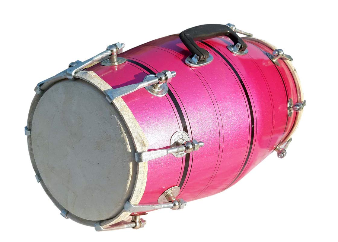 Wooden Musical Dholak Instrument Drum Nuts & Bolt - Pink | Perfectly Symmetric Round Dholak - Dholak For Festival, Wedding, Satsang | Very Easy To Tune