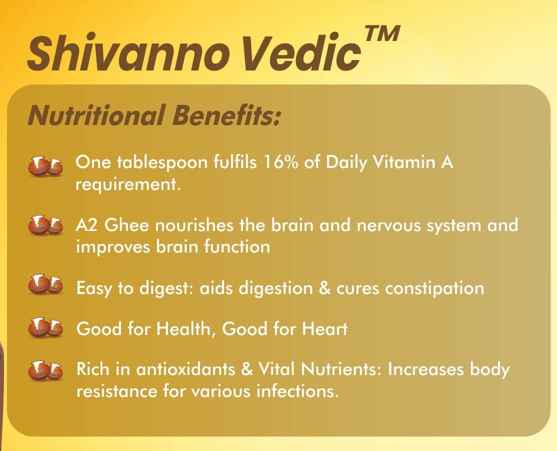 Premium Natural A2 Cow Desi Ghee By Shivanno Vedic | Hand Made Using Traditional Curd Churning Method Indian Desi Cow Ghee | (1 Litre) 33.8 Ounce | Tin Pack