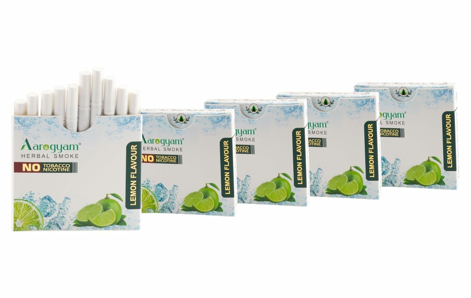 Aarogyam Herbals 100% Tobacco & Nicotine Free Cigarette For Relieve Stress & Mood Enhance Product For Smokers - 10 Sticks In Each Packet Lemon Flavour, Pack Of 5