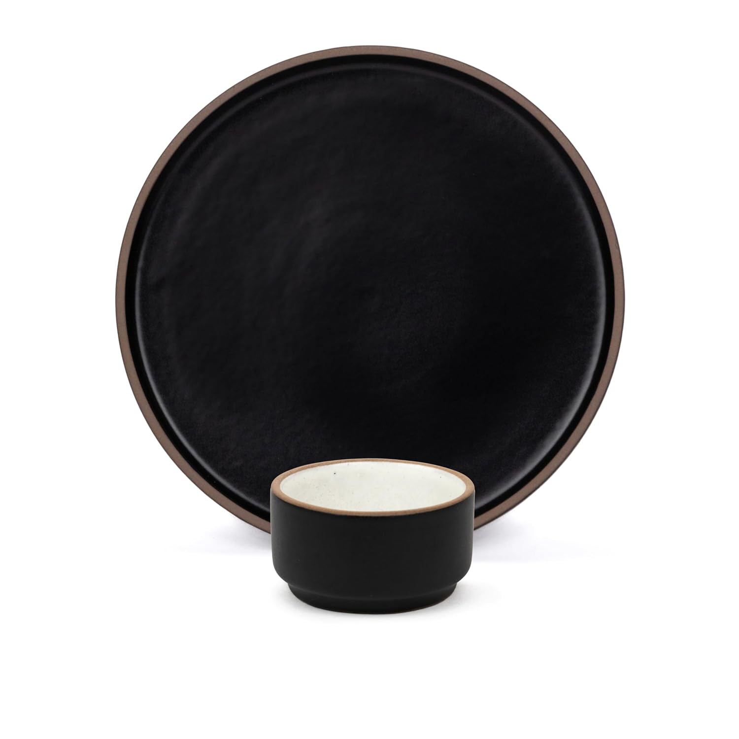Large Round Ceramic Serving Platter, Black - 1 Platter + 1 Dip Bowl, 75ml Modern Series | Big Serving Plate Set With Matte Finish - Platters Serving Set | Microwave Safe & Dishwasher Safe