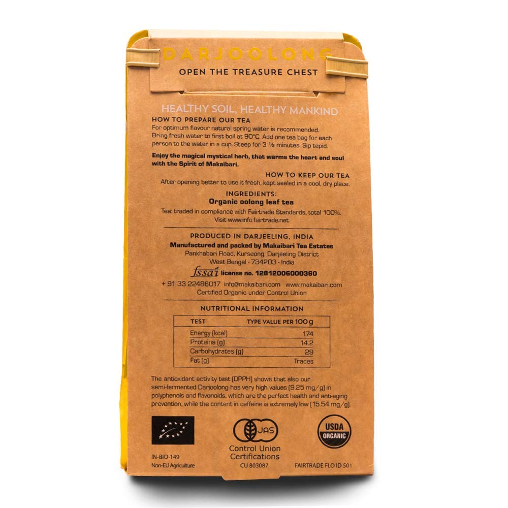 Makaibari Tea Treasures Darjoolong Tea - 100gm, 3.5 Ounce | USDA Certified Premium Darjeeling Oolong Tea - Natural Detox Tea, Semi-Fermented Oolong Whole Loose Leaf | Low Caffeine