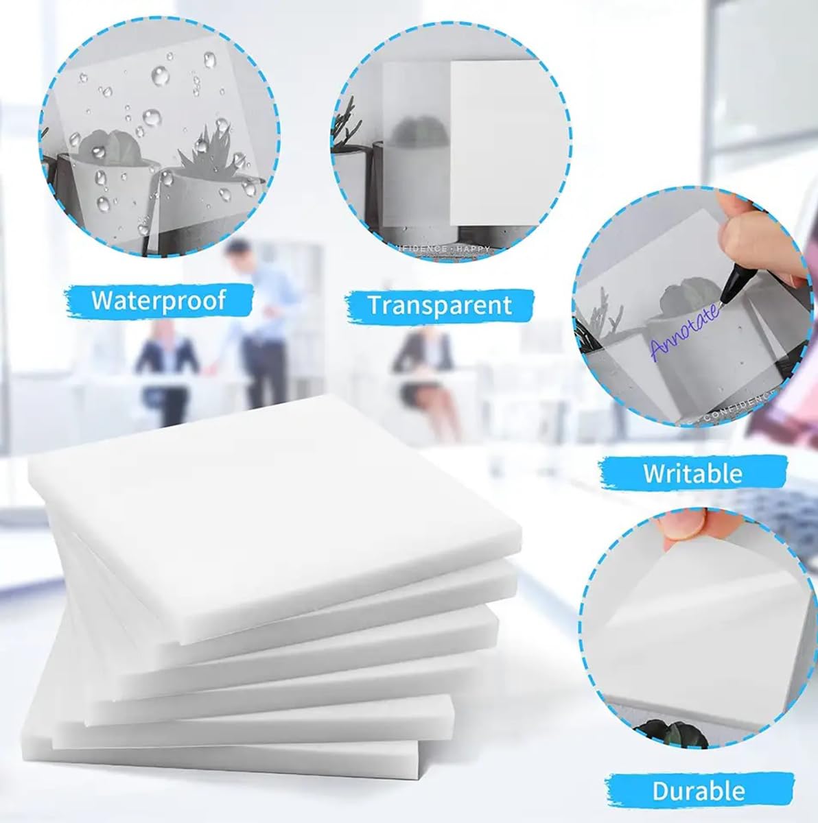 100 Sheets Transparent Sticky Notes Pad, Clear Cute Full Self-Adhesive Waterproof, - 2 Packs