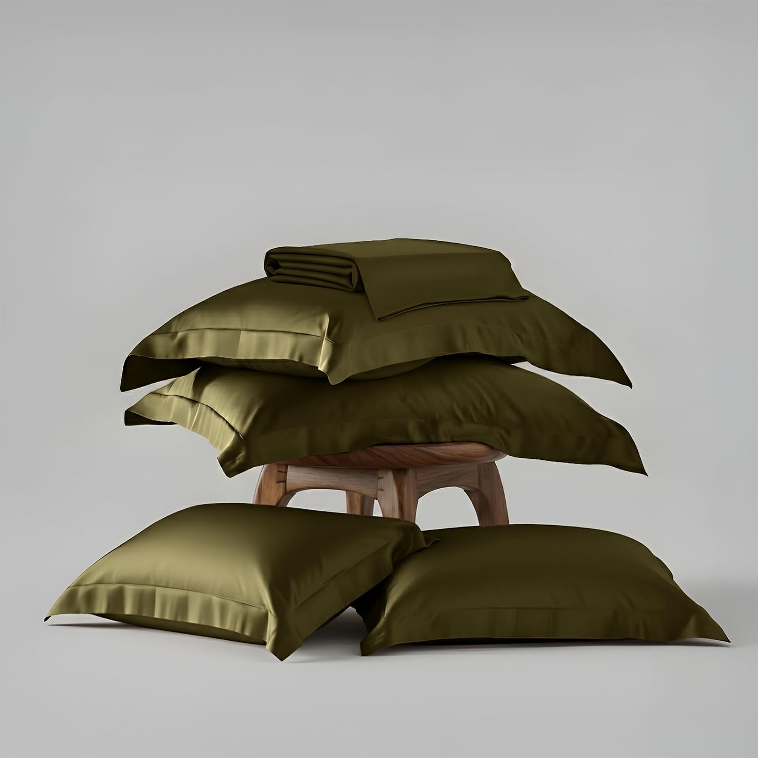 1 Flat Bedsheet King Size With 4 Pillow Cover - 108 X 108 Inches, Olive | Wedding, Bedroom, Date Night Collection | 300 Thread Count
